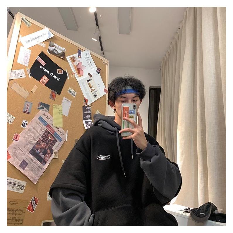 Áo Hoodie Giả Hai Lớp Dáng Rộng Thời Trang Thu Đông Cho Nam