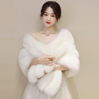 Áo choàng lông cáo giả cao cấp thời trang thu đông 2023 cho cô dâu
