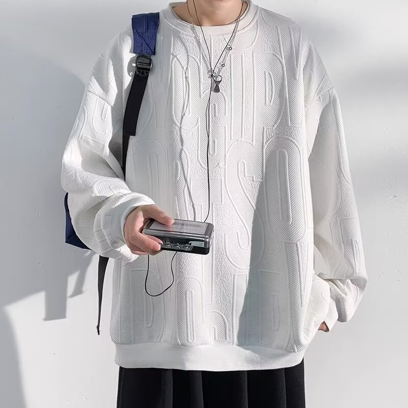 Giảm Giá Siêu Lớn Áo hoodie Màu Kem Dập Nổi Chữ 3d Màu Trơn Thoải Mái Thời Trang Mùa Thu Chất Lượng Cao Thoải Mái Cho Nam