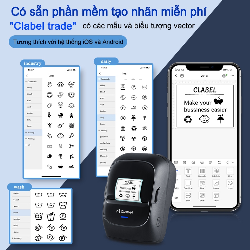 Máy in, Máy in nhãn nhiệt, Máy in nhãn, Máy in nhãn mini có kết nối Bluetooth cho Android/ iOS
