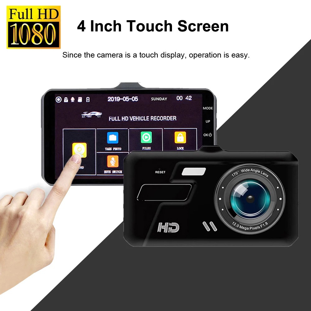 Gương Ghi Hình hd 1080p 4 inch Hai Ống Kính Cảm Ứng Độ Nét Cao 1080p Cho Xe Hơi