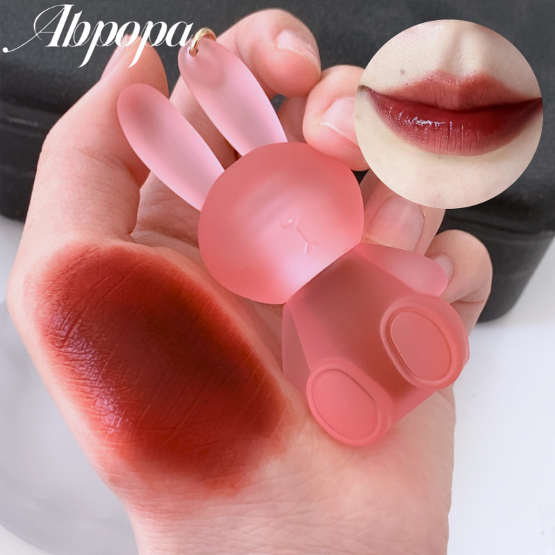 ABPOPA Son môi gegebear đất sét lì màu nude đỏ nâu không thấm nước lâu trôi chống dính cốc kèm móc khóa thỏ dễ thương 3ml