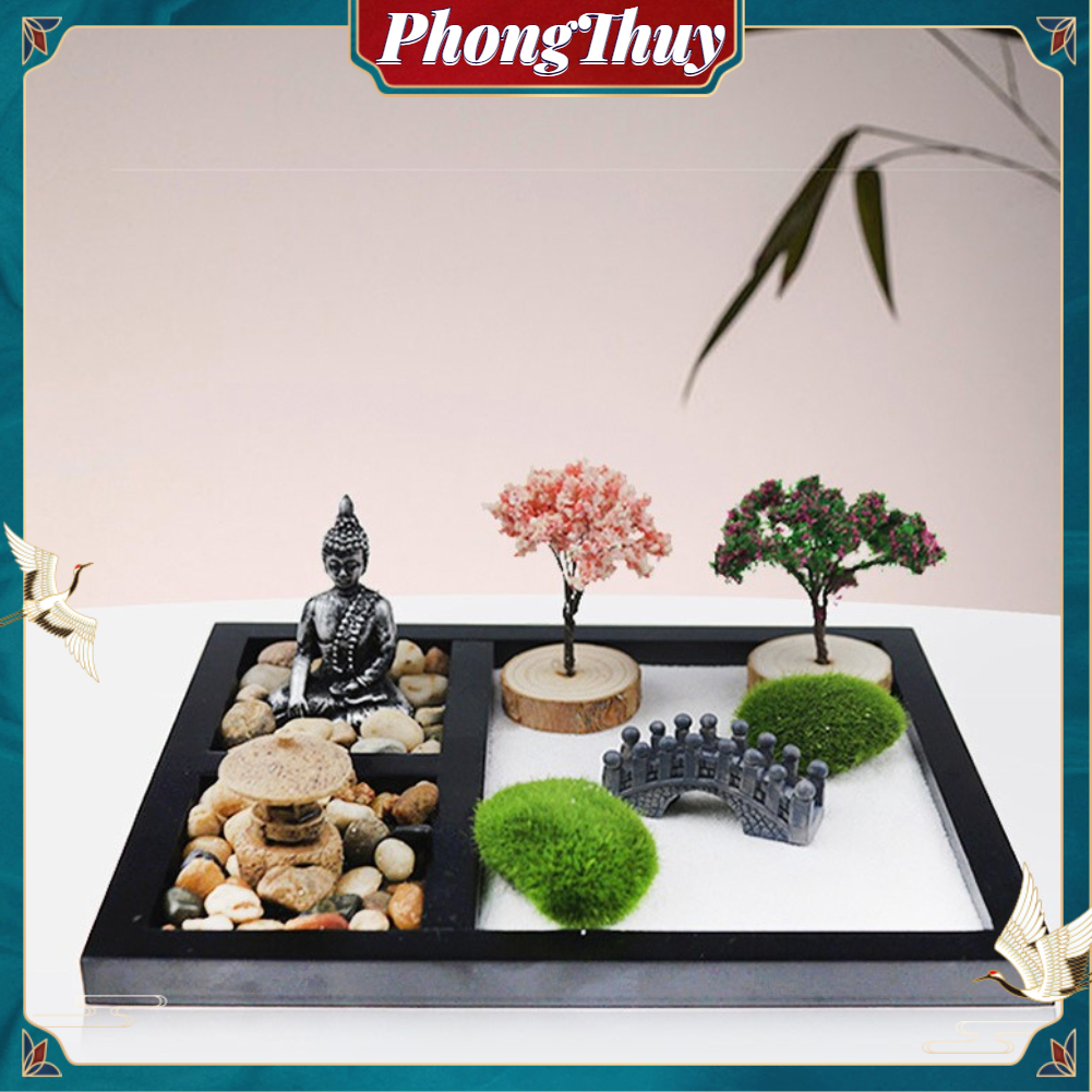 Trang trí tiểu cảnh tượng phật thích ca trọn bộ Bàn Cát Vườn Thiền Phong Cách Nhật Bản【PhongThuy】