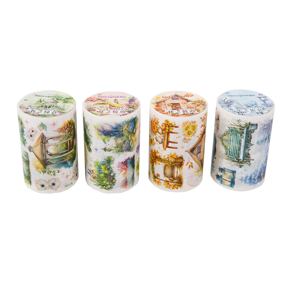 Mr. Paper 200cm/cuộn washi Băng keo Phong cách văn nghệ Cảnh quan vườn bốn mùa Băng keo Sáng tạo tài khoản Nền video dán DIY cup Phong bì trang trí Băng keo