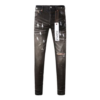 Purple brand men jeans retro black gray distressed paint button design high-quality men hip-hop street trendy denim pants