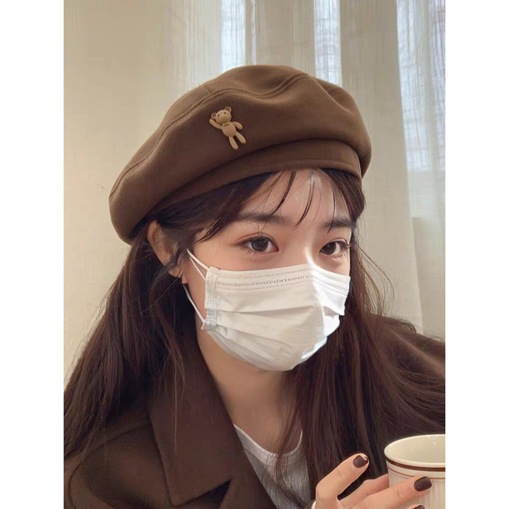 Mũ beret Len Màu Nâu Phong Cách Thời Trang retro Nhật Bản