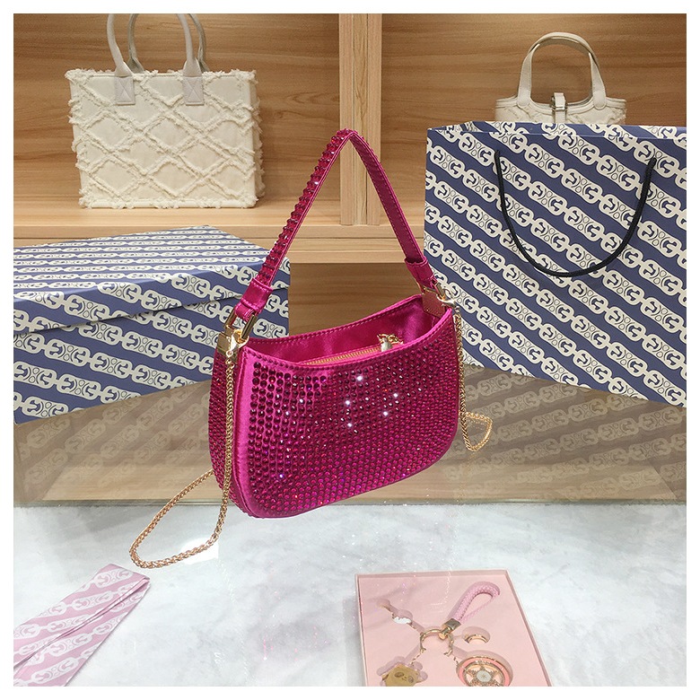 Túi Xách Đeo Vai Vải satin Đính Kim Cương Giả Lấp Lánh Sang Trọng Cho Nữ