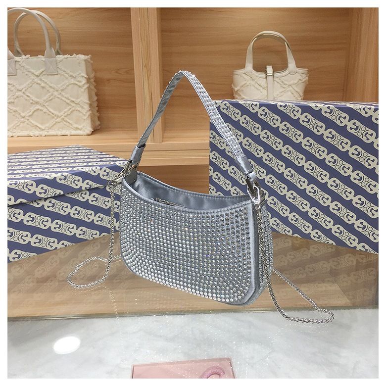 Túi Xách Đeo Vai Vải satin Đính Kim Cương Giả Lấp Lánh Sang Trọng Cho Nữ
