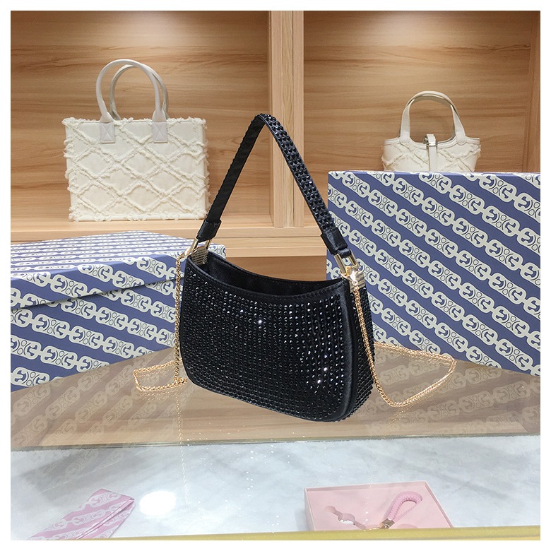 Túi Xách Đeo Vai Vải satin Đính Kim Cương Giả Lấp Lánh Sang Trọng Cho Nữ