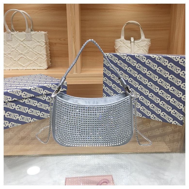 Túi Xách Đeo Vai Vải satin Đính Kim Cương Giả Lấp Lánh Sang Trọng Cho Nữ