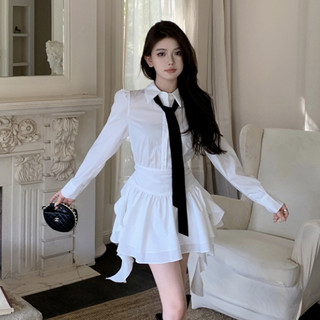 Đầm Dự Tiệc Dáng Chữ a Tay Dài Ôm Eo Cà Vạt Kiểu Pháp Thời Trang Cao Cấp