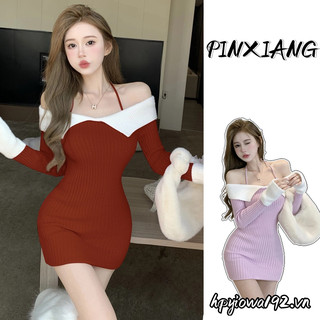 Đầm Dệt Kim Trễ Vai Phong Cách Pháp Thời Trang Giáng Sinh Mới Cho Nữ
