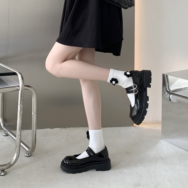 Giày Da Mũi Tròn Đế Xuồng Phong Cách mary jane vintage Cho Nữ