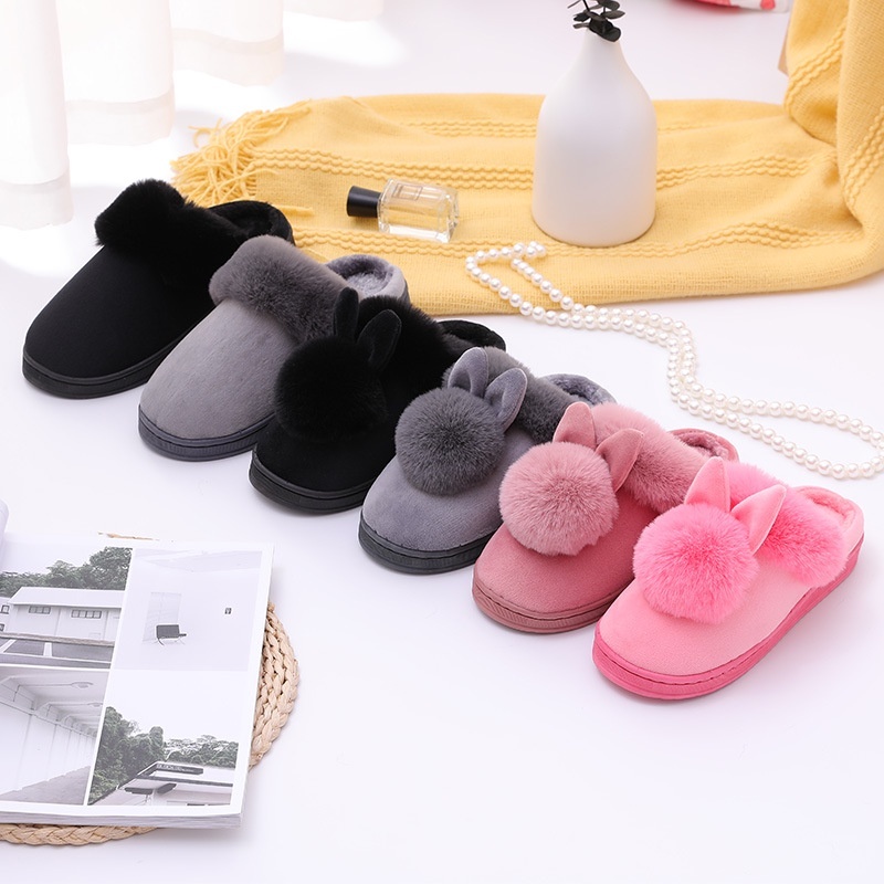 BẠCH LỘC ĐẠI NHÂN✨Dép Bông Quai Ngang Phủ Lông Dày Đế Cao 3cm Dễ Thương Thời Trang Mùa Thu Đông