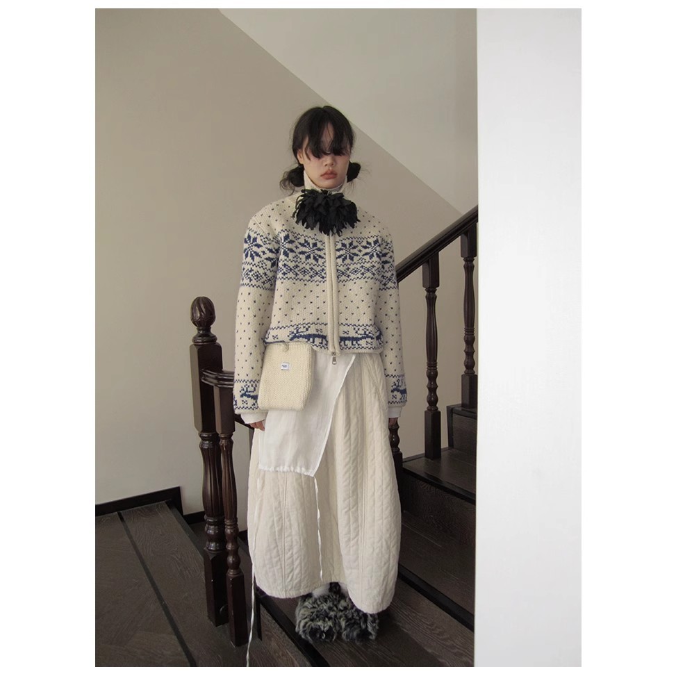 Áo Khoác cardigan Cổ Đứng Phối Khóa Kéo Phong Cách vintage Nhật Bản Cho Nữ