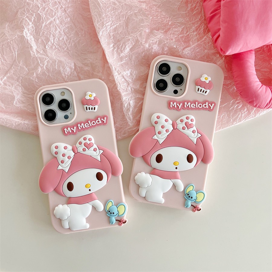 Hoạt Hình Ốp Điện Thoại Silicon Mềm Hình melody Chuột Phẳng Gắn Dây Đeo Cho iphone 11 12 13 14 15 pro max