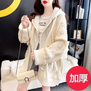 热卖款gợi ý phổ biến áo khoác cardigan có mũ trùm giả hai lớp dày dặn thời trang mùa xuân 2023 2023 9 21假两件连帽针织开衫外套上衣女2023春厚慵懒宽松大码毛衣