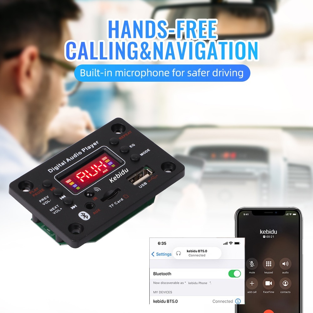 Bảng Mạch Khuếch Đại Âm Thanh mp3 80w bluetooth 5.0 dc 12v 2 * 40w Hỗ Trợ Thẻ tf usb aux Cho Xe Hơi