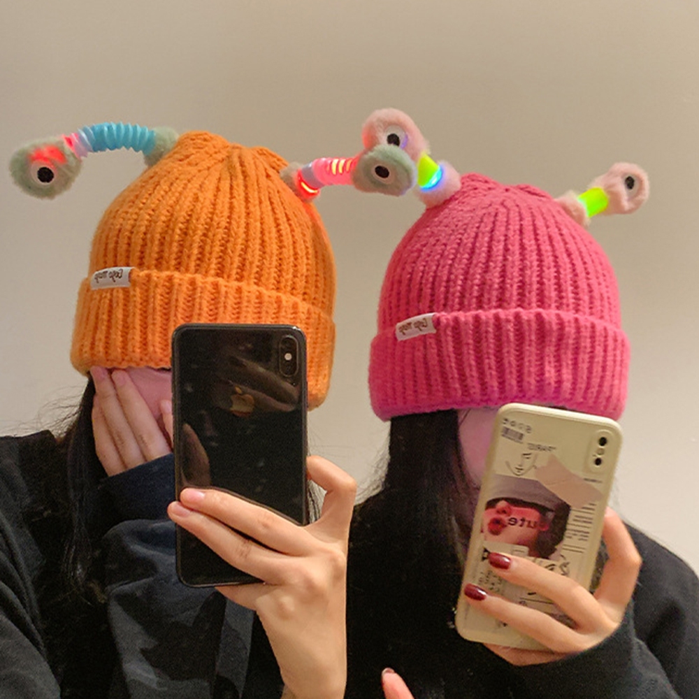Dễ Thương Mũ Len Dệt Kim Hình Quái Vật Phát Sáng Thời Trang Thu Đông Dành Cho Mẹ Và Bé