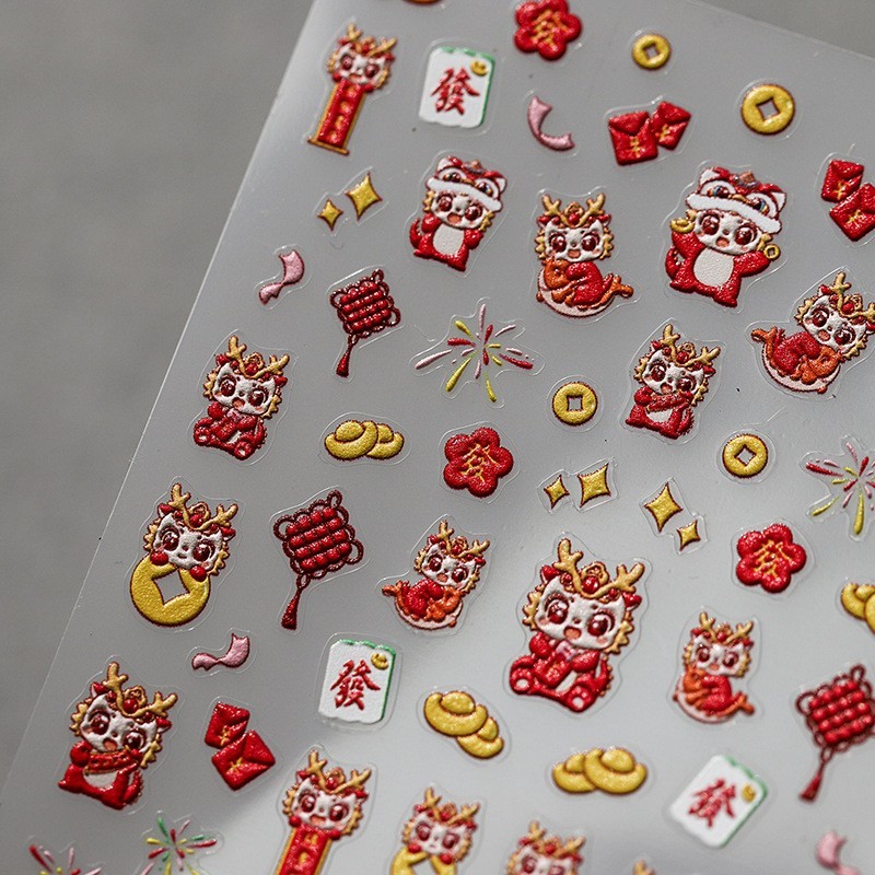 Nhãn Dán Trang Trí Móng Tay Trong Suốt Họa Tiết Rồng 5d Dễ Thương ts-3488