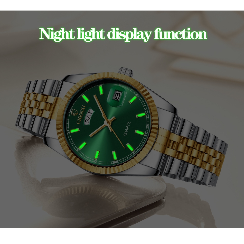 Chenxi Đồng Hồ Đeo Tay Bằng Thép Không Gỉ Chống Nước Phát Quang Phong Cách Doanh Nhân Cho Nam