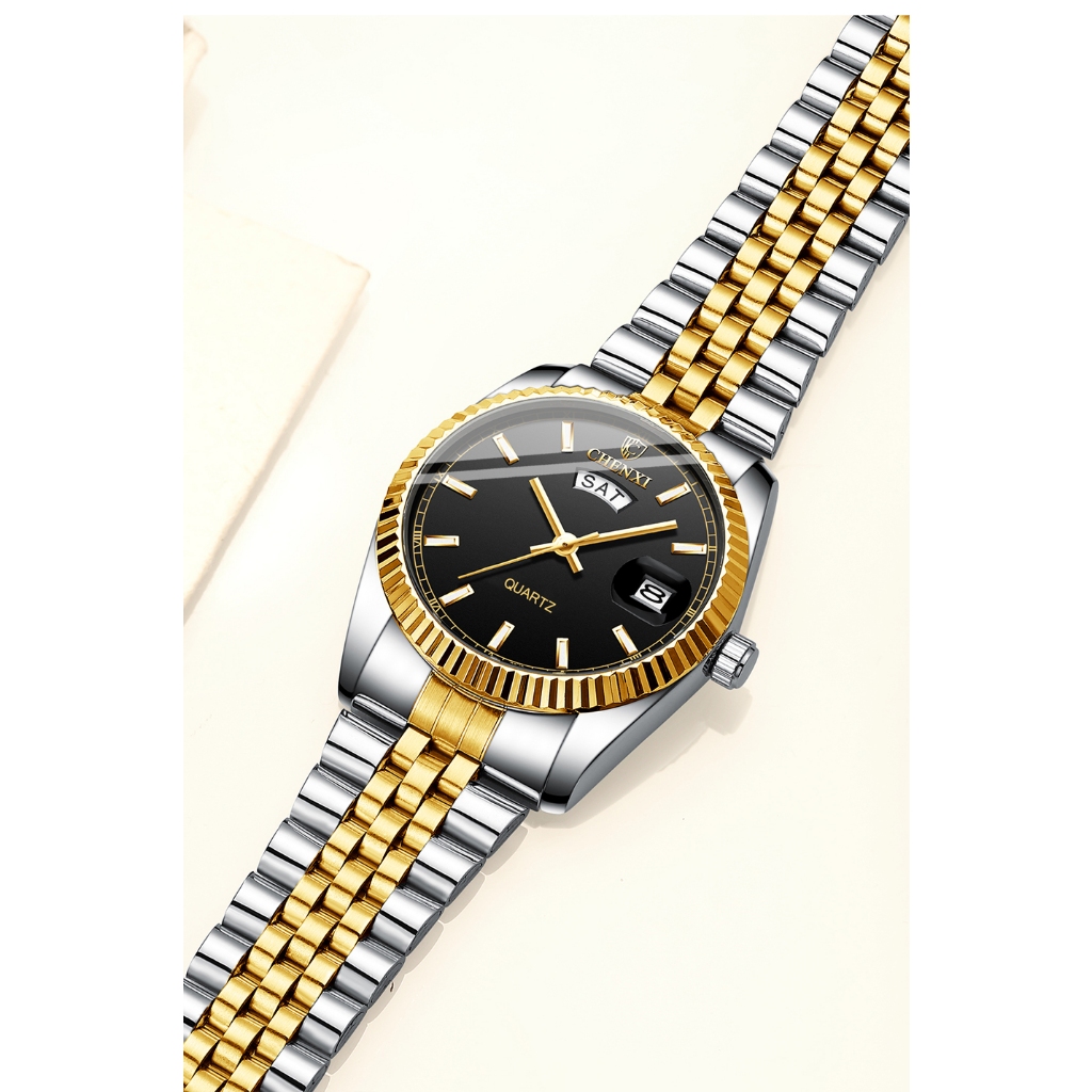 Chenxi Đồng Hồ Đeo Tay Bằng Thép Không Gỉ Chống Nước Phát Quang Phong Cách Doanh Nhân Cho Nam