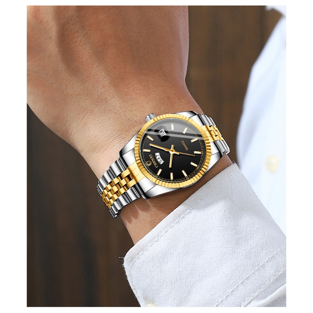 Chenxi Đồng Hồ Đeo Tay Bằng Thép Không Gỉ Chống Nước Phát Quang Phong Cách Doanh Nhân Cho Nam