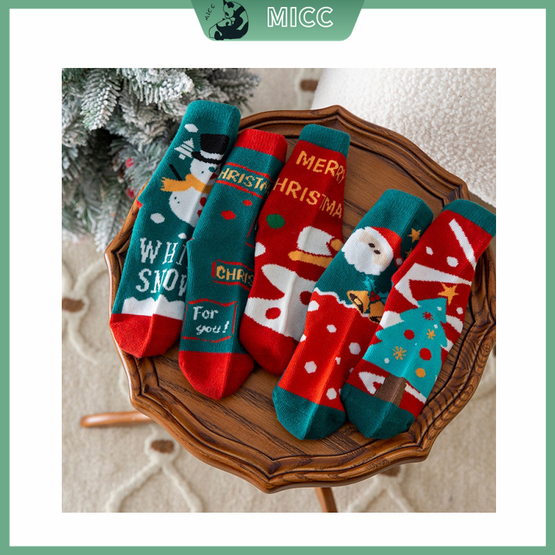 Set 5 đôi vớ cotton MICCYBC họa tiết Giáng sinh hoạt hình thời trang thu đông cho bé 1-12 tuổi