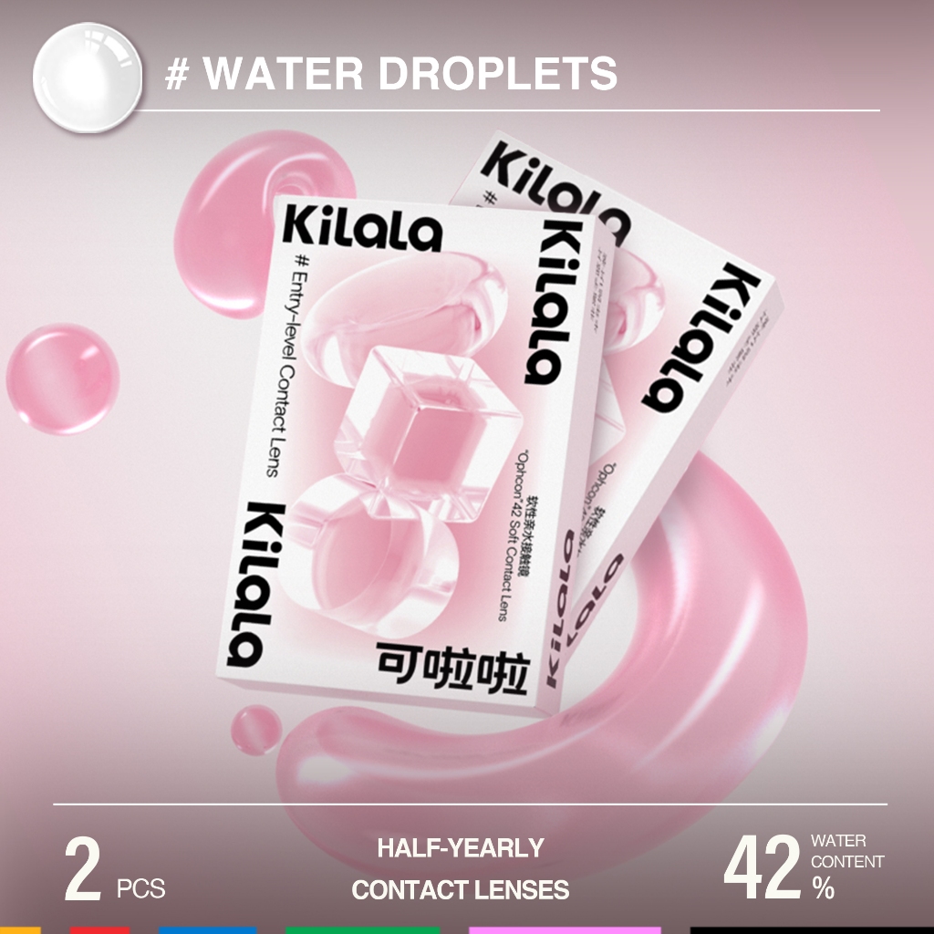 Kính áp tròng Kilala không màu Water Droplets Contact Lens 6 tháng độ ẩm 42% có độ (1-8.5) 1 cặp