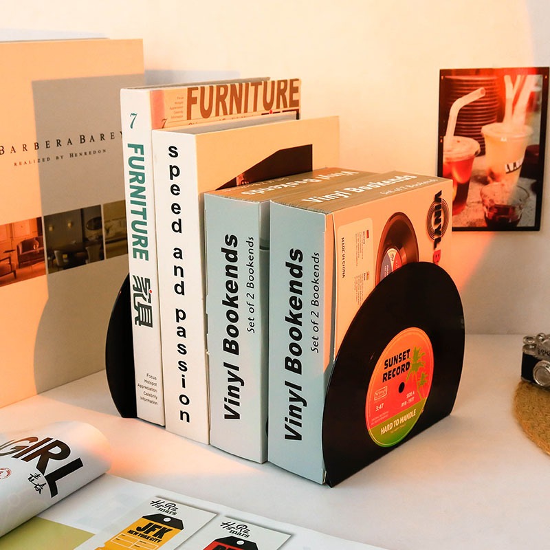 2 Giá Để Sách Đĩa Vinyl Hình Tròn Các Cạnh Vintage Bookends Đỡ Cho Sinh Viên
