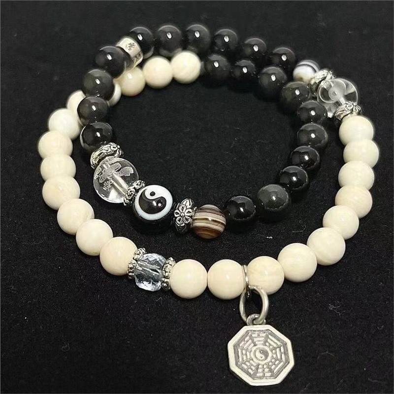 Thời Trang Vòng Tay Chuỗi Hạt Thủy Tinh Màu Trắng Đen