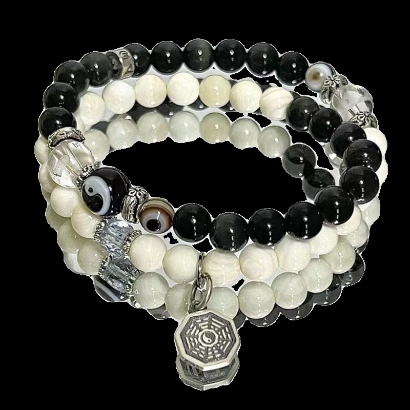 Thời Trang Vòng Tay Chuỗi Hạt Thủy Tinh Màu Trắng Đen