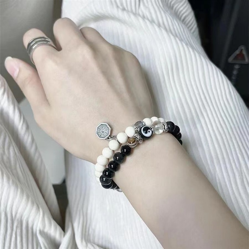 Thời Trang Vòng Tay Chuỗi Hạt Thủy Tinh Màu Trắng Đen