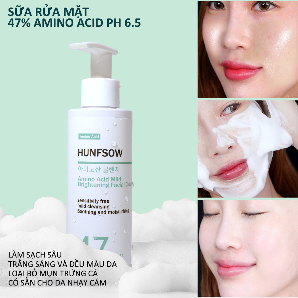 Sữa Rửa Mặt trắng da Hunfsow Sạch Sâu Cho Da Dầu Mụn Khô Nhạy Cảm 150ml