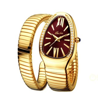 Đồng hồ nữ mạ vàng hình rắn đính kim cương thời trang
