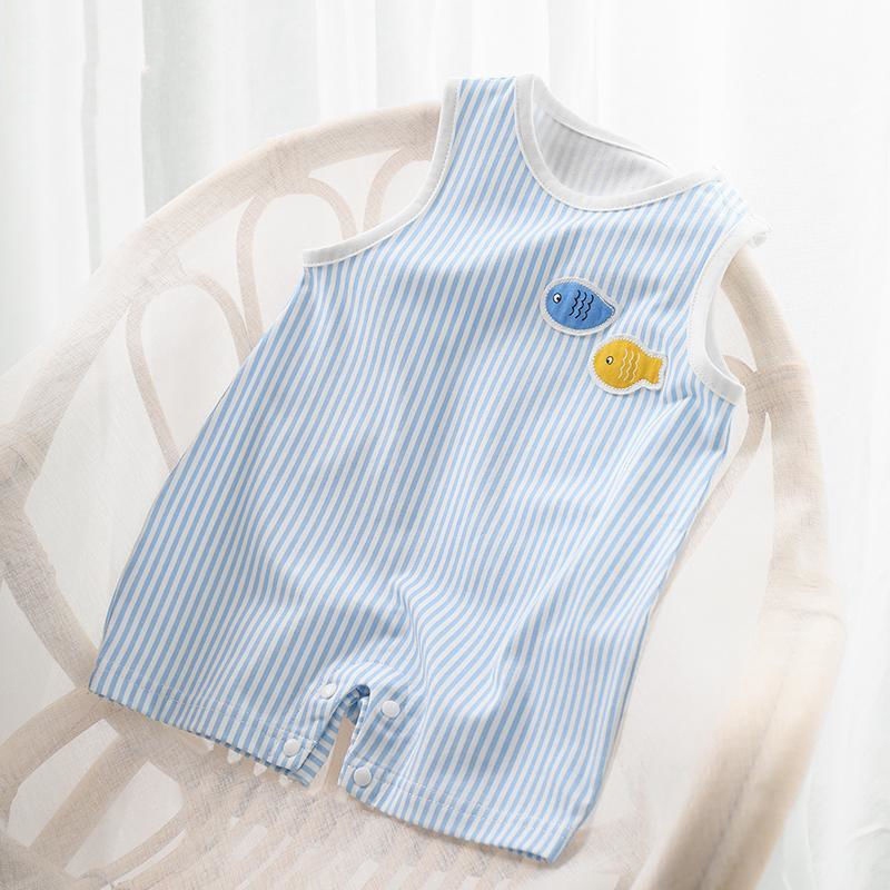 Bộ Áo Liền Quần Sát Nách In Hình Cá Dễ Thương Cho Trẻ Sơ Sinh