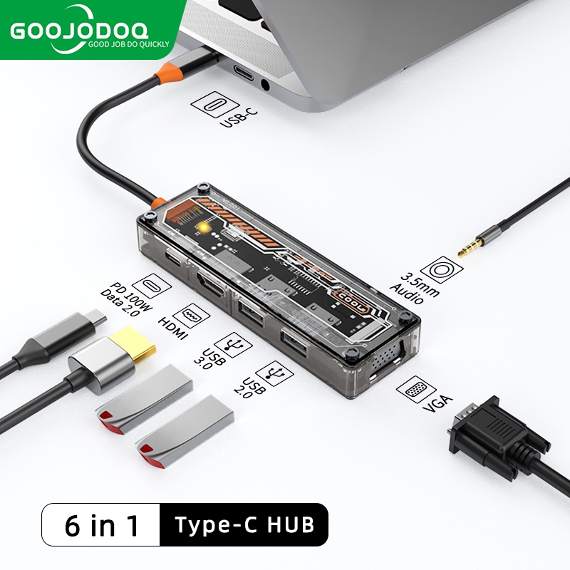 GOOJODOQ HUB Type C và HUB USB 3.0 10 Trong 1 Bộ Chia Cổng PD1000W 4K HDMI VGA RJ45 PD TF/SD cho laptop tiện dụng