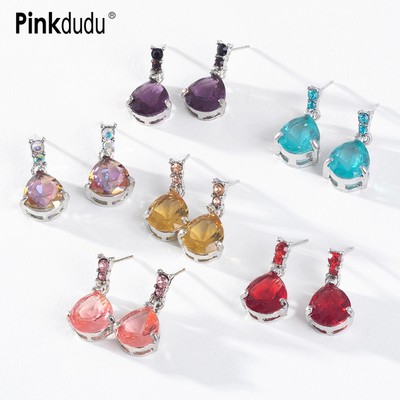 Khuyên tai PINKDUDU PD1090 bằng hợp kim dáng dài đính đá hồng thời trang vintage