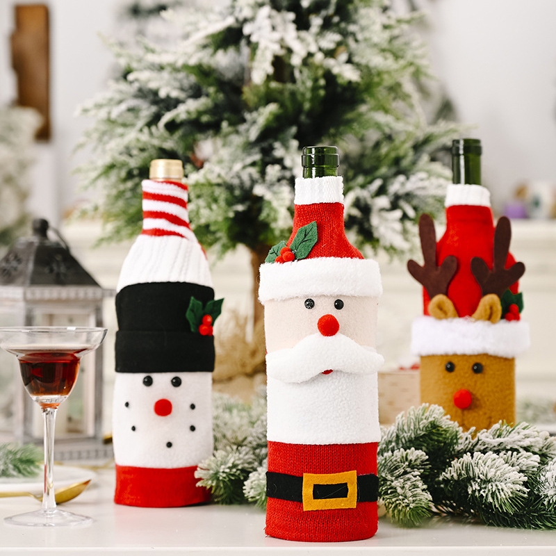 Túi Bọc Chai Rượu Bằng Vải Dệt Kim Hình Ông Già Noel Tuần Lộc Giáng Sinh Có Thể Tái Sử Dụng Trang Trí Tiệc Giáng Sinh