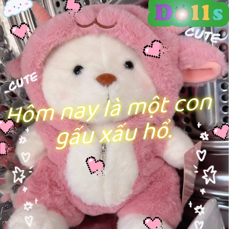 Phong Cách Mới Biến Hình Gấu Dễ Thương Len Hồng Sang Trọng Hộp Quà Tặng Búp Bê Sang Trọng