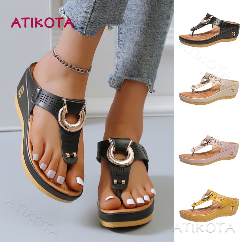 Atikota Xăng đan Đế Xuồng Thoải Mái Phong Cách retro Thời Trang Đi Biển Cho Nữ