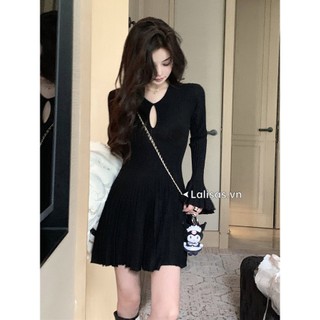 Lalisas Đầm Dệt Kim mini Tay Dài Lưng Cao Dáng Ôm Thời Trang Sang Trọng Cho Nữ