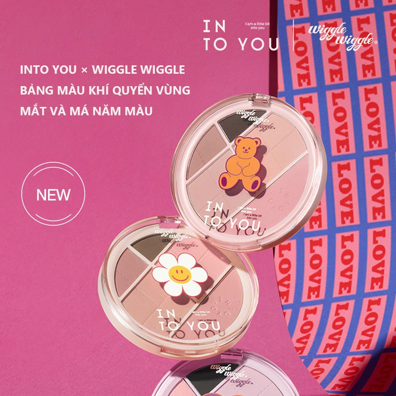 INTO YOU × wiggle wiggle Bảng Màu Khí Quyển Năm Màu Cho Mắt Và Má Công Dụng Kép Cho Mắt Và Má Trang Điểm Tự Nhiên, Đỏ Hồng, Má Hồng