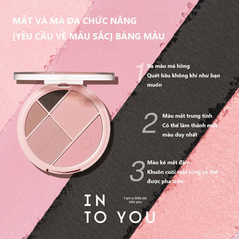 INTO YOU × wiggle wiggle Bảng Màu Khí Quyển Năm Màu Cho Mắt Và Má Công Dụng Kép Cho Mắt Và Má Trang Điểm Tự Nhiên, Đỏ Hồng, Má Hồng
