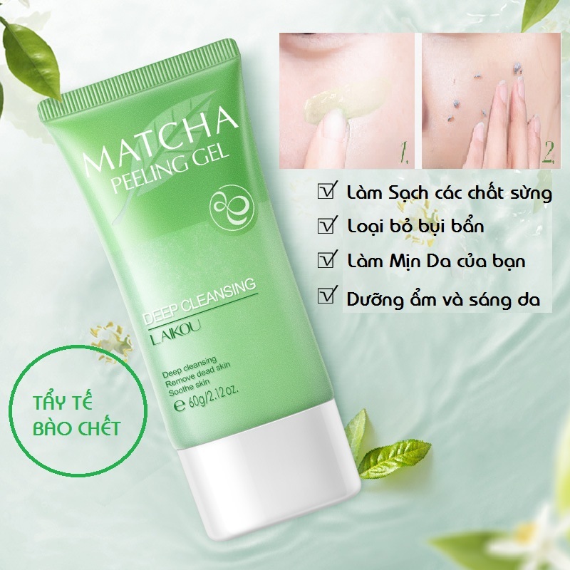 Tẩy Tế Bào Chết LAIKOU Matcha Peeling Gel Làm Sáng Da, Sạch Sâu, Loại Bỏ Hoàn Toàn Bụi Bẩn Và Dầu Thừa, Dưỡng Ẩm Và Làm Mịn Da, Thu Nhỏ Lỗ Chân Lông 60g