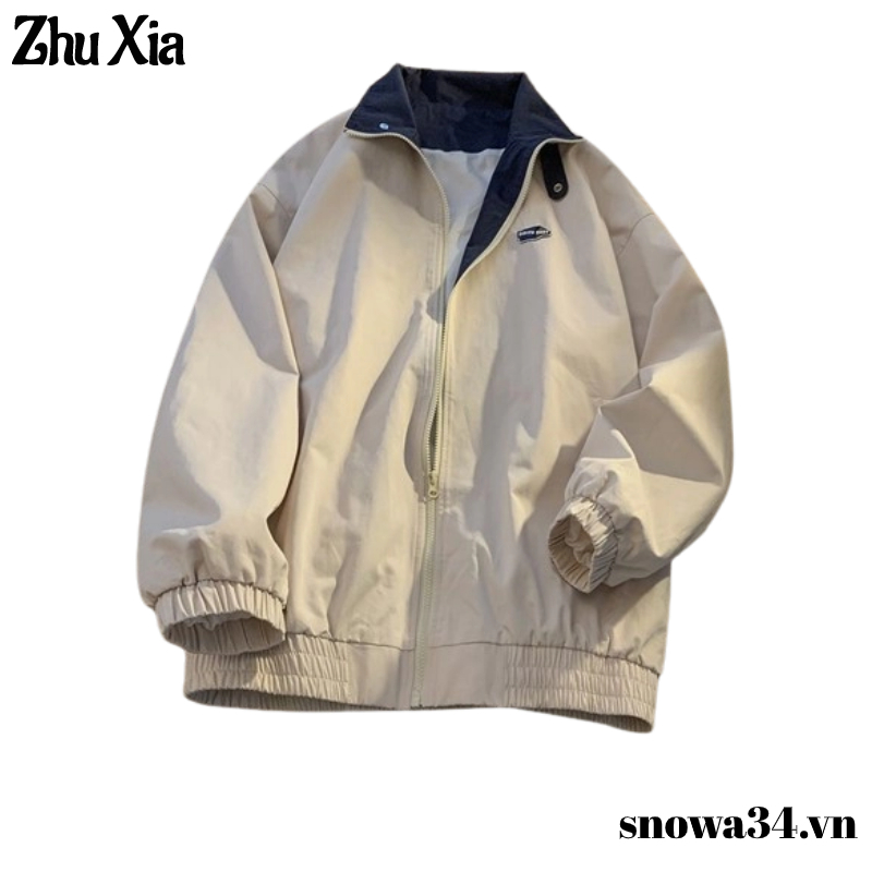 Zhu Xia Áo Khoác Thể Thao Tay Dài Màu Sắc Đơn Giản Phong Cách harajuku Nhật Bản Cho Nam Và Nữ