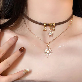 Vòng Cổ choker Hai Lớp Hình Ngôi Sao Mặt Trời Phong Cách Cổ Điển Sang Trọng Dành Cho Nữ