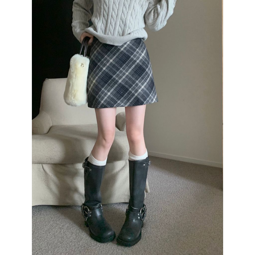 Angelina Chân Váy Chữ a Lưng Cao Họa Tiết Sọc Caro Phong Cách retro Thời Trang Cho Nữ