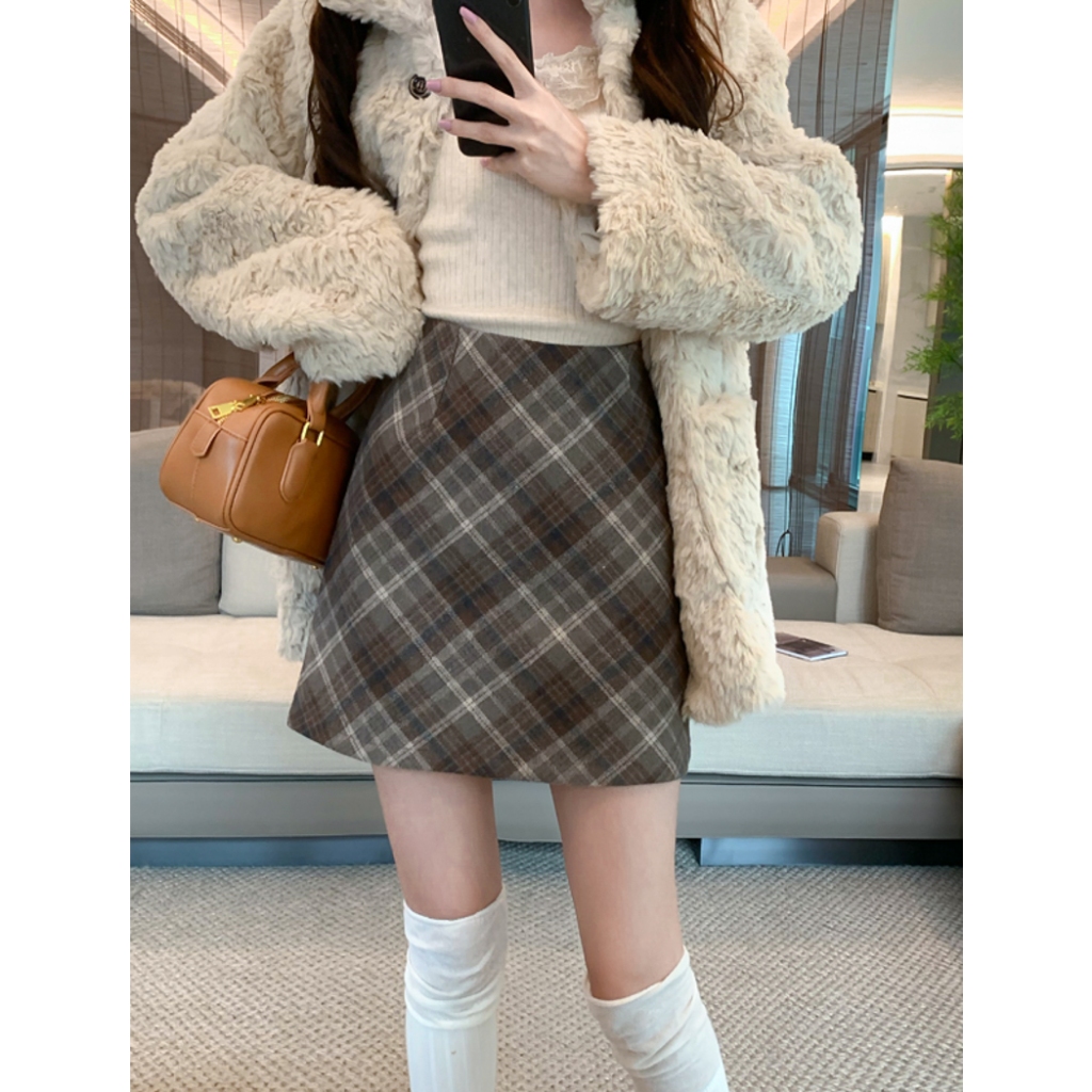 Angelina Chân Váy Chữ a Lưng Cao Họa Tiết Sọc Caro Phong Cách retro Thời Trang Cho Nữ