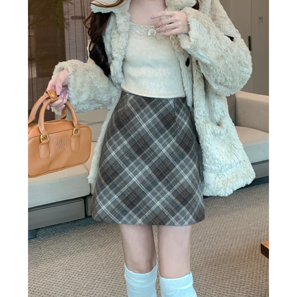 Angelina Chân Váy Chữ a Lưng Cao Họa Tiết Sọc Caro Phong Cách retro Thời Trang Cho Nữ